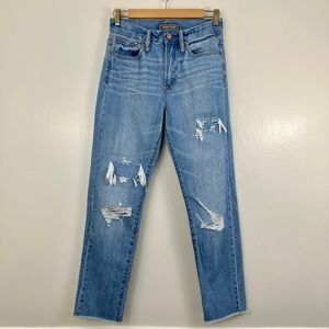 J. Crew Point Sur High Rise Retro Denim Distressed Light Wash Raw Hem Size 26